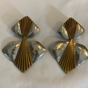 Louis Booth Vintage Two Tone Chandelier Art Deco‎ Chunky Pierced Earrings